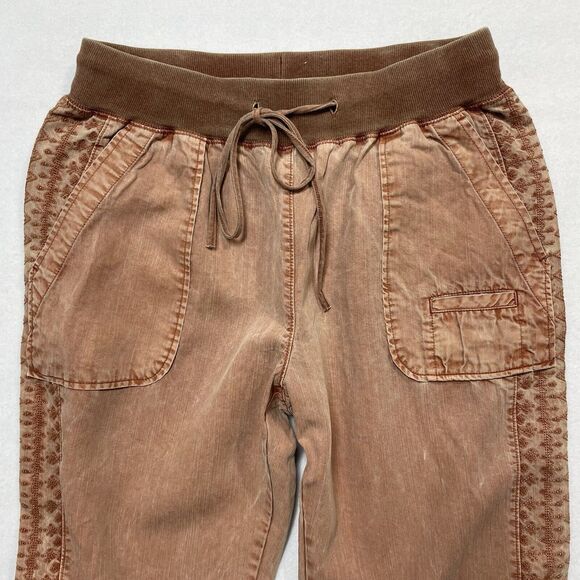 SUNDANCE Women's S Rust Cotton Pull On Pants Drawstring Jogger Embroidered Panel - Picture 5 of 5